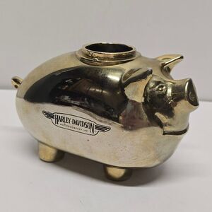 HARLEY DAVIDSON 50th ANNIVERSARY GOLD METAL HOG PIGGY BANK NO LID